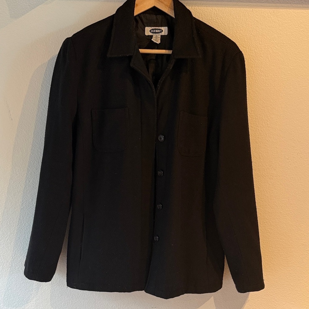 Old Navy Wool Blend Button Up Shaket Coat, Lined, Black, Size L